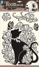 Наклейка декор "RoomDecor" POA 5855 Кошечка в цветах оптом